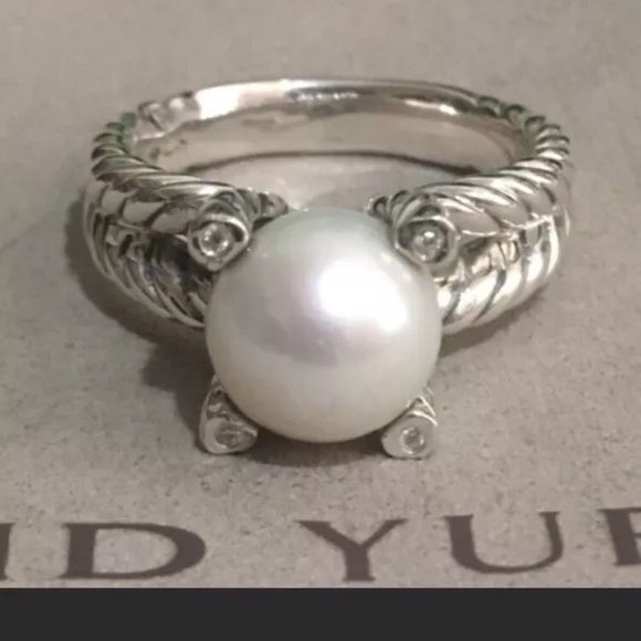 David Yurman 10mm Cable Cultured Freshwater Pearl & Diamonds Ring Size 6.5 - Picture 2 of 8